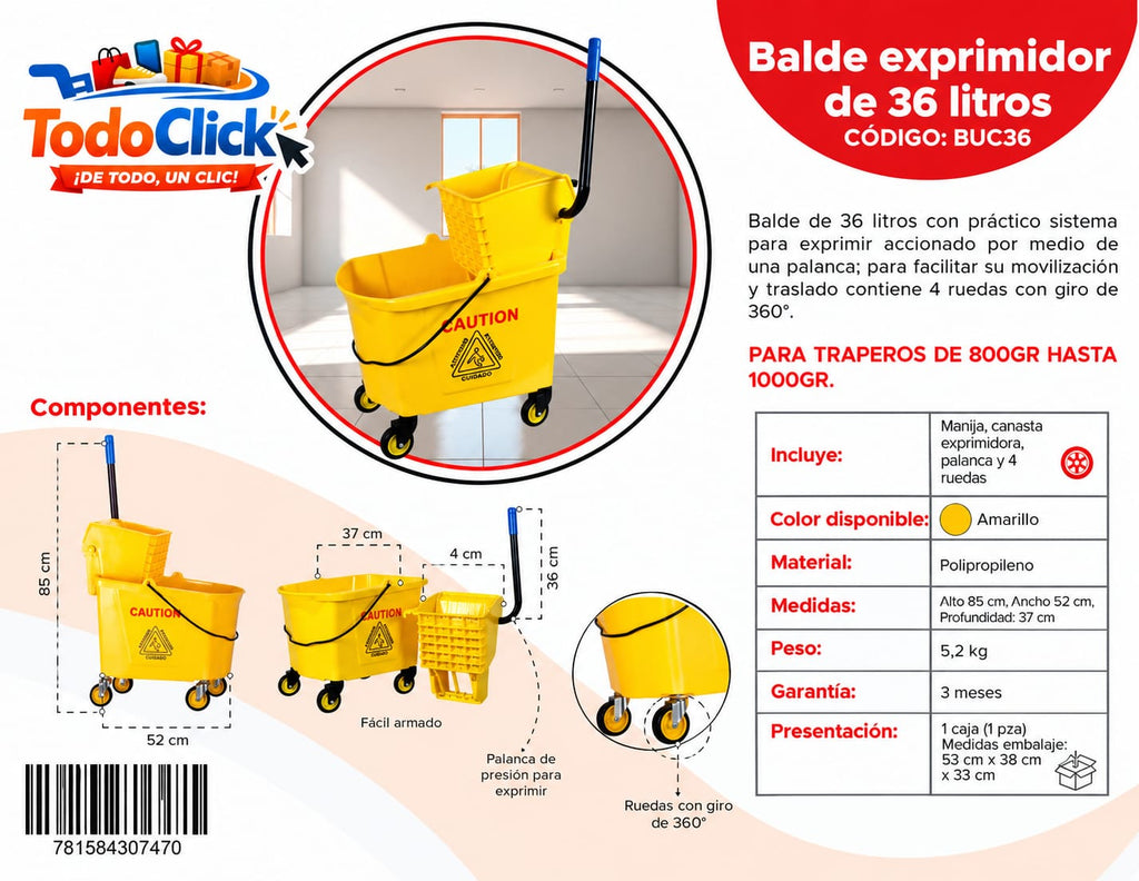 Balde Exprimidor de 36 Litros